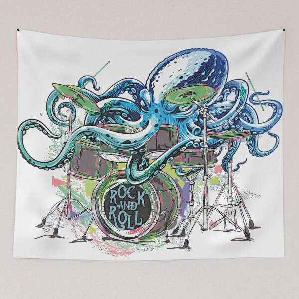 Item preview, Drummer Octopus playing the drums Rock and Roll Style designed and sold by kieljo.