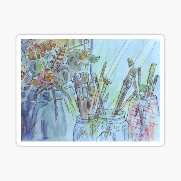 Still life illustration - "Brush and Plants" Sticker