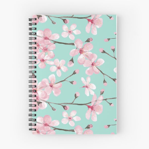 Item preview, cherry blossom on mint, pink cherry blossom watercolor designed and sold by MagentaRose.