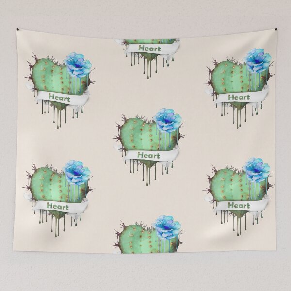 Item preview, heart cactus,succulent, succulents lovers, plant lovers, blue flowers designed and sold by Collagedream.