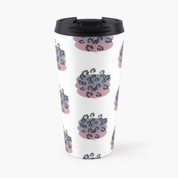 Black Pastel Leaf Print Travel Mug