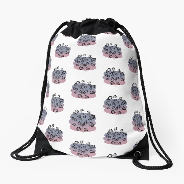 Black Pastel Leaf Print Drawstring Bag