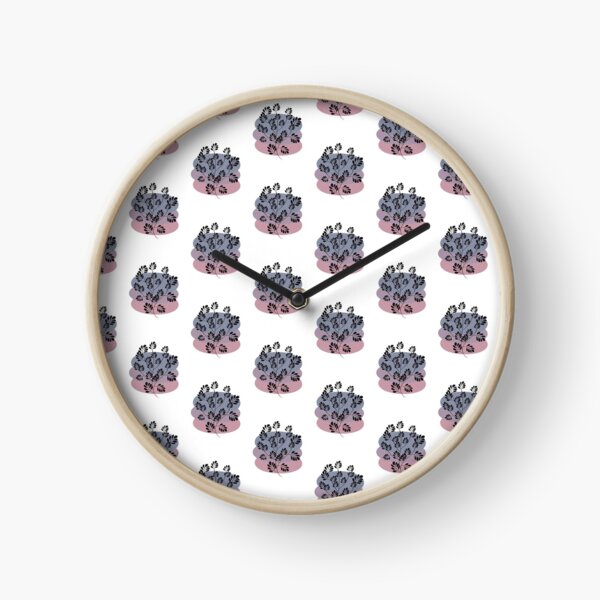 Black Pastel Leaf Print Clock