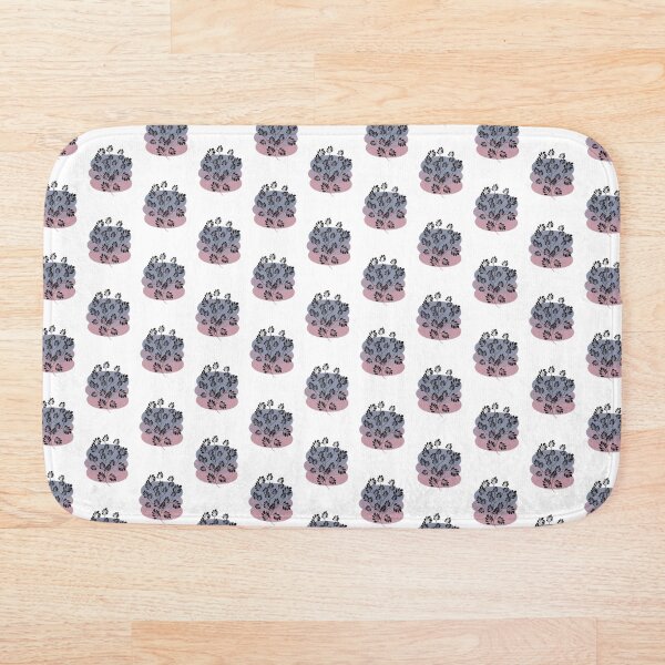 Black Pastel Leaf Print Bath Mat