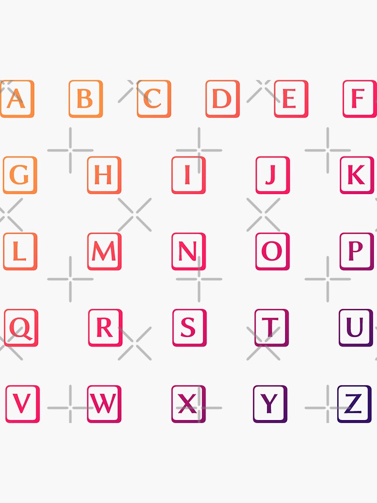 "ABC classic alphabet in boxes (uppercase)" Sticker for Sale by SugarDesign Redbubble