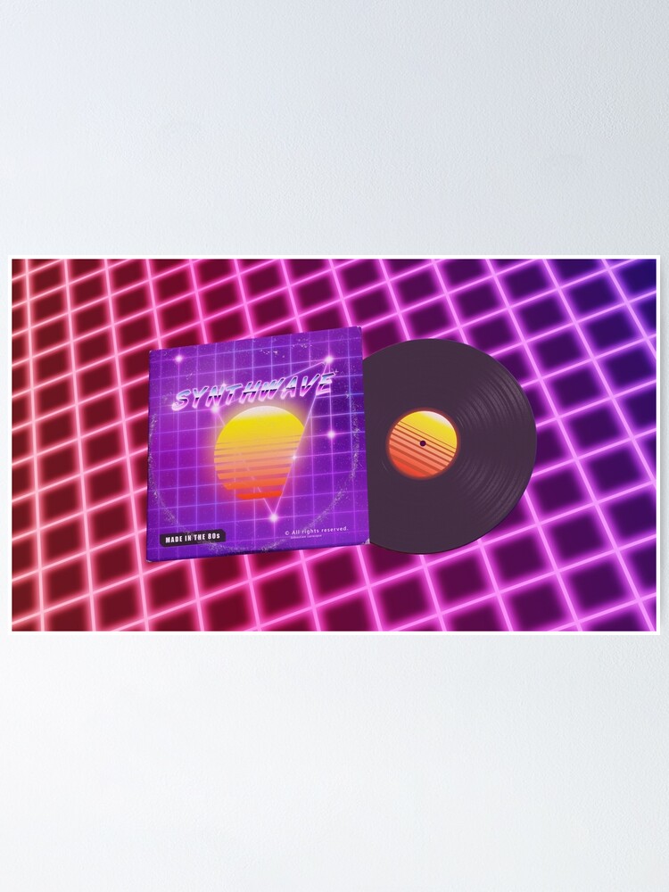 Alternate view of Synthwave music with vinyl disk Poster