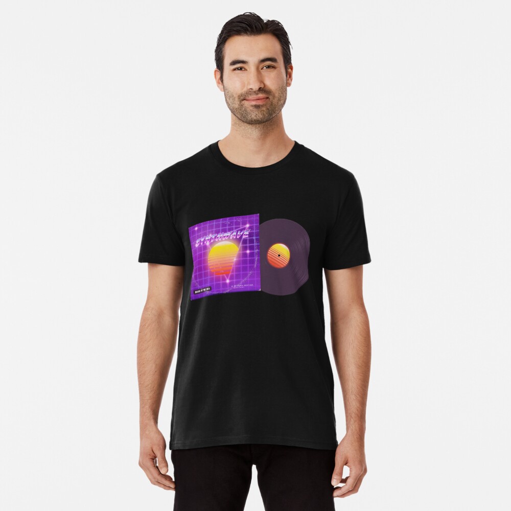 Synthwave music with vinyl disk Premium T-Shirt