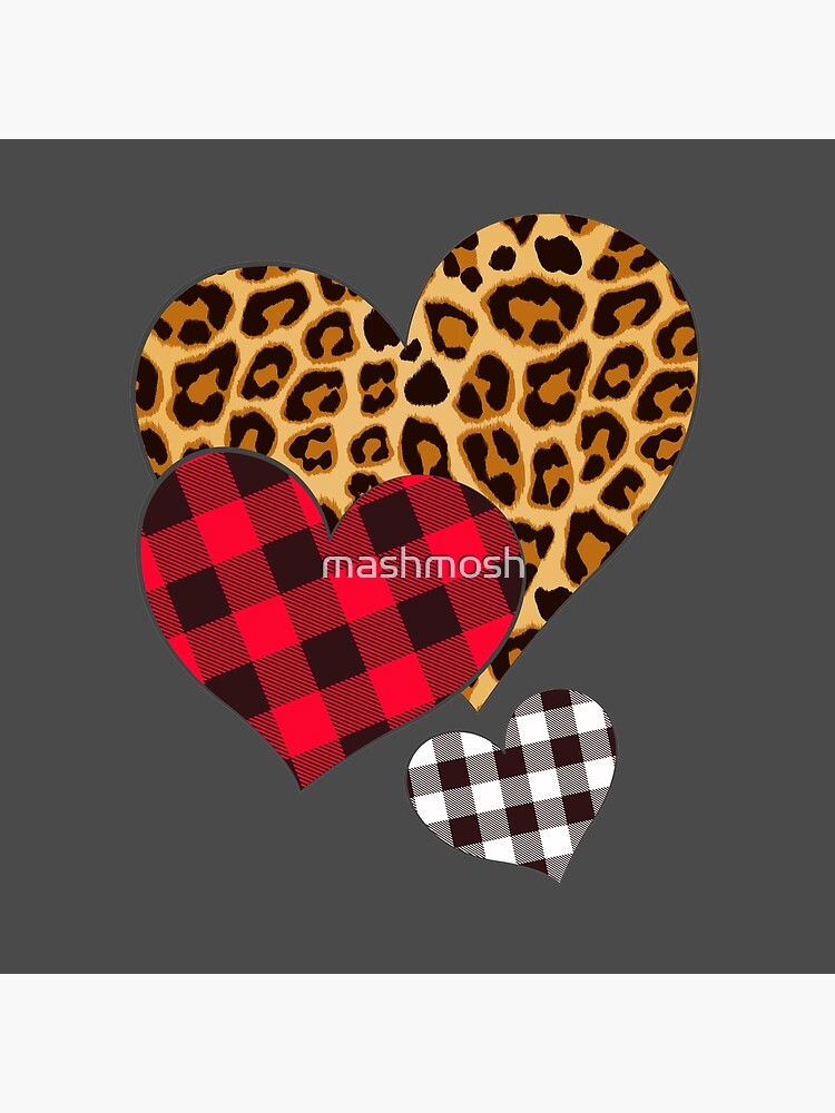 Three Hearts Leopard Buffalo Plaid for Women Valentine_s Day T