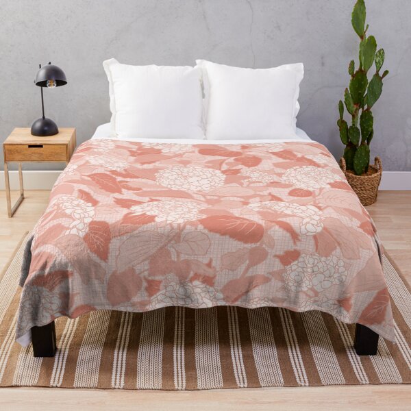 Hydrangea in Coral Throw Blanket