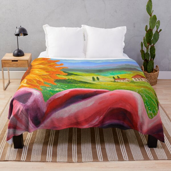 Item preview, Tuscany Sunflower and Red Scarf Acrylic Painting designed and sold by Sharon Schwalbe.