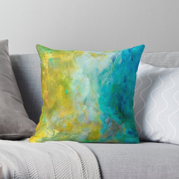 Abstract blue green wave Throw Pillow