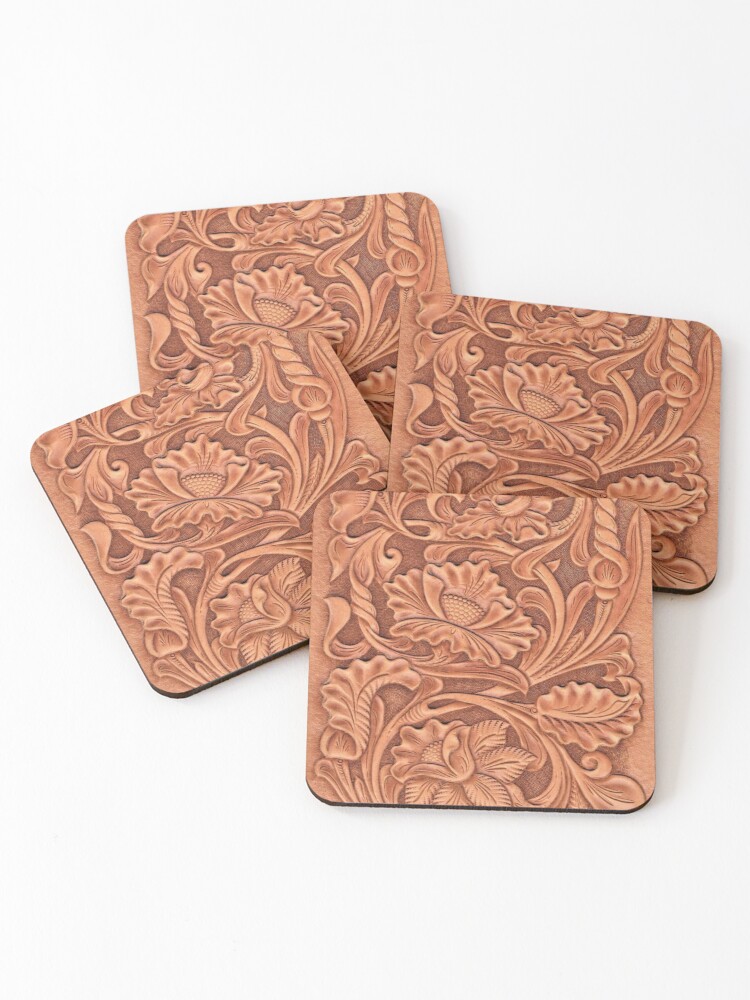 Floral Sunflower Engraved Coaster Set Rustic Wooden Coasters