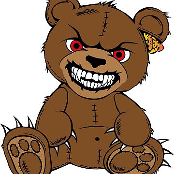 Brown evil teddy bear with red eyes and toothy smile Sticker for Sale by Tsvet04ek Redbubble