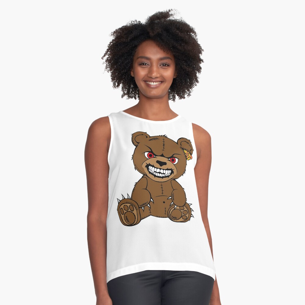 Brown evil teddy bear with red eyes and toothy smile Poster for