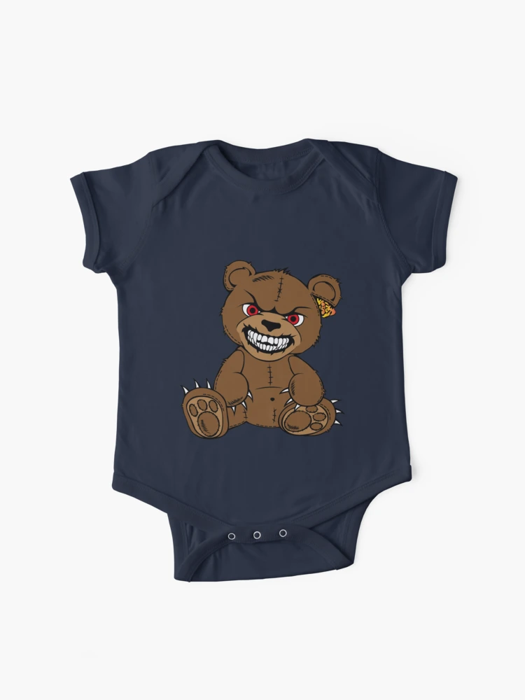 Brown evil teddy bear with red eyes and toothy smile Poster for