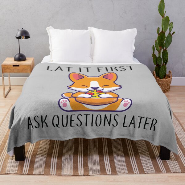 Item preview, Eat It First Asq Questions Later Funny Quote Dog eating pizza designed and sold by donvector.