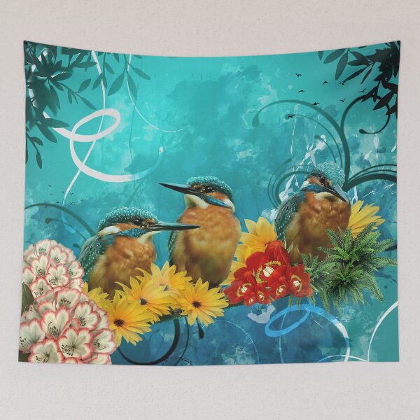 Item preview, Kingsfishers with lovely flowers. designed and sold by koalas1414.