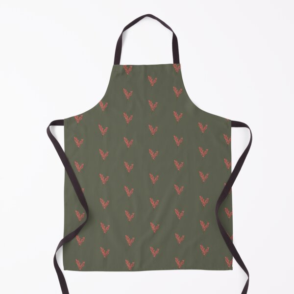 Orange Red and Green Winter Floral Apron