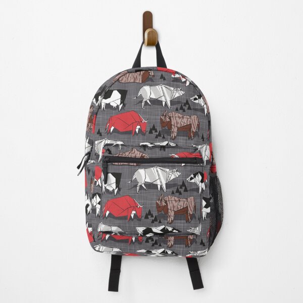 Item preview, Origami cattle friends // charcoal linen texture background red brown grey black and white geometric ox bulls and cows designed and sold by SelmaCardoso.