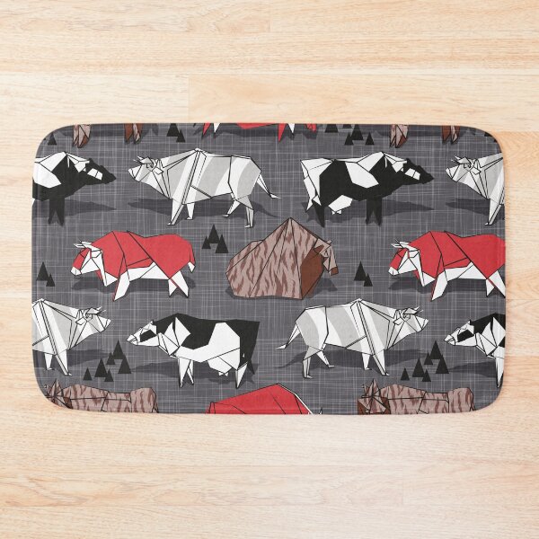 Item preview, Origami cattle friends // charcoal linen texture background red brown grey black and white geometric ox bulls and cows  designed and sold by SelmaCardoso.