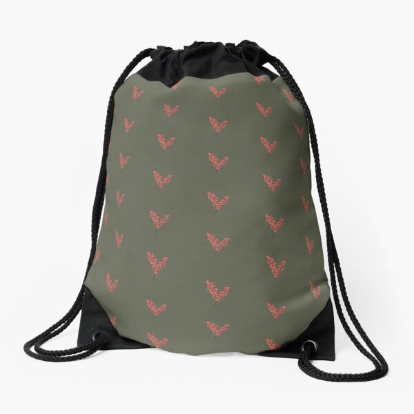 Orange Red and Green Winter Floral Drawstring Bag