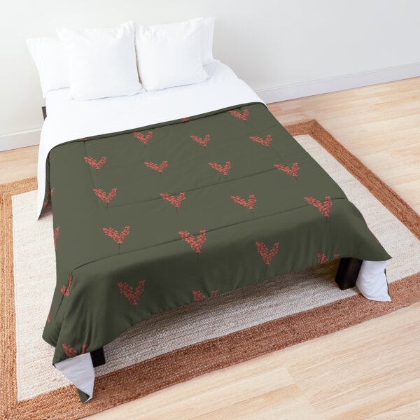 Orange Red and Green Winter Floral Comforter