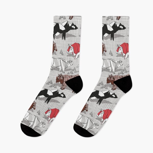 Item preview, Origami cattle friends // light grey linen texture background red brown grey black and white geometric ox bulls and cows  designed and sold by SelmaCardoso.