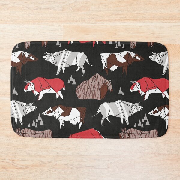 Item preview, Origami cattle friends // black background red brown grey black and white geometric ox bulls and cows  designed and sold by SelmaCardoso.