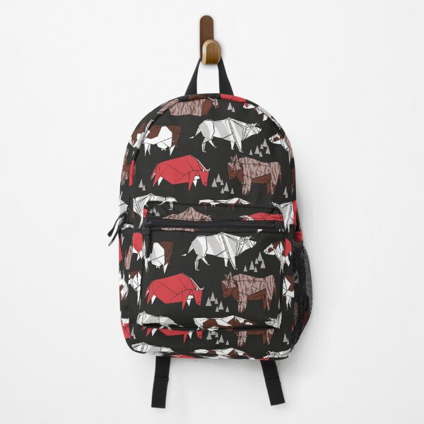 Item preview, Origami cattle friends // black background red brown grey black and white geometric ox bulls and cows designed and sold by SelmaCardoso.