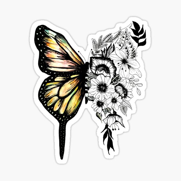 Butterfly With Flowers Svg Files, Half Butterfly Svg