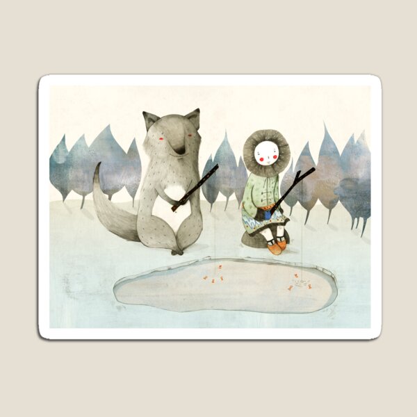 The Little Inuit Girl And The Wolf Magnet