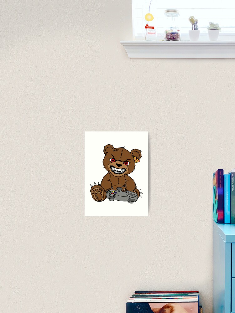 Brown angry bear with joystick, game player, cartoon bear wth red eyes,  smiling bear Kids T-Shirt for Sale by Tsvet04ek
