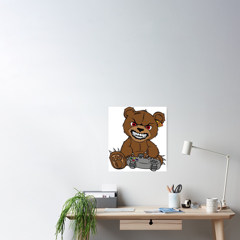 Brown angry bear with joystick, game player, cartoon bear wth red eyes,  smiling bear Kids T-Shirt for Sale by Tsvet04ek