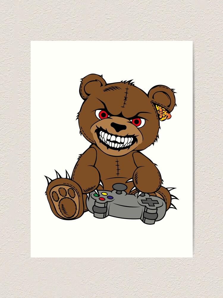 Lámina artística «Oso pardo enojado con joystick, jugador de juegos, oso de  dibujos animados con ojos rojos, oso sonriente» de Tsvet04ek | Redbubble