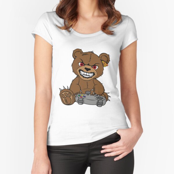 Brown angry bear with joystick, game player, cartoon bear wth red eyes,  smiling bear Kids T-Shirt for Sale by Tsvet04ek