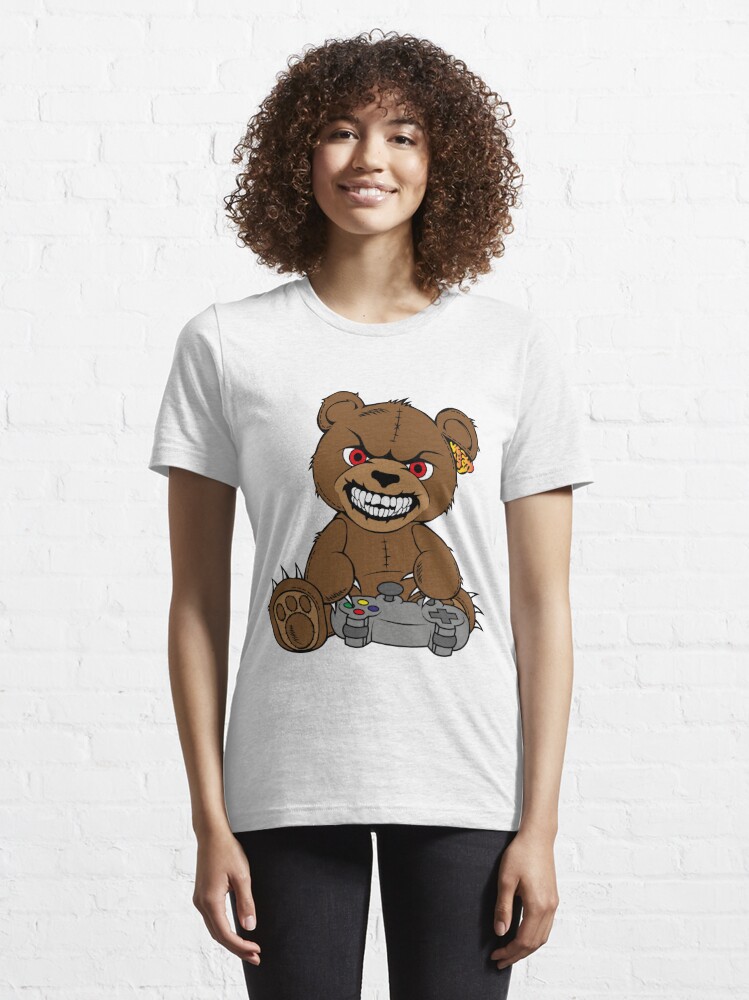 Brown angry bear with joystick, game player, cartoon bear wth red eyes,  smiling bear Kids T-Shirt for Sale by Tsvet04ek