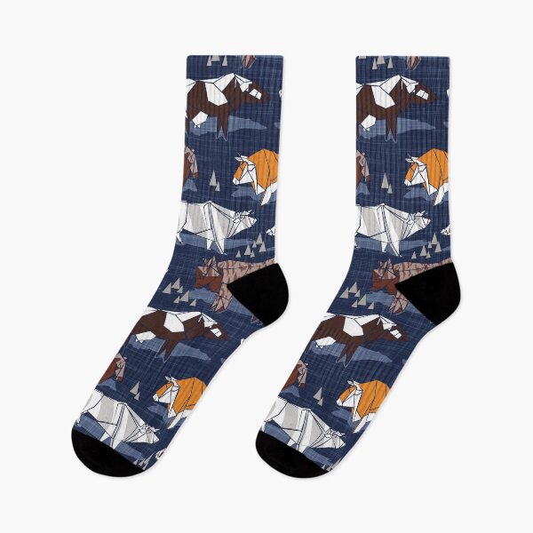 Item preview, Origami cattle friends // navy blue linen texture background orange brown grey black and white geometric ox bulls and cows  designed and sold by SelmaCardoso.