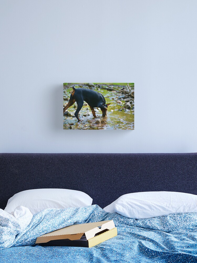 Thumbnail 2 of 3, Canvas Print, Doberman at the Creek - Water Color designed and sold by HohenhallaDobes.