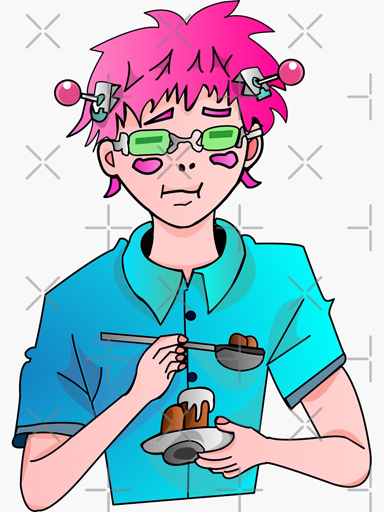 "Saiki K enjoys eating his coffee jelly Drawing " Sticker by