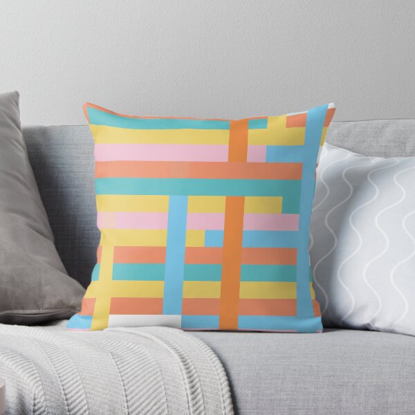 Multi Coloured Linear Geometric - Coral, Mustard Yellow, Pink Throw Pillow