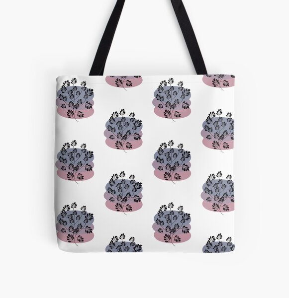 Black Pastel Leaf Print All Over Print Tote Bag