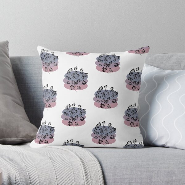 Black Pastel Leaf Print Throw Pillow