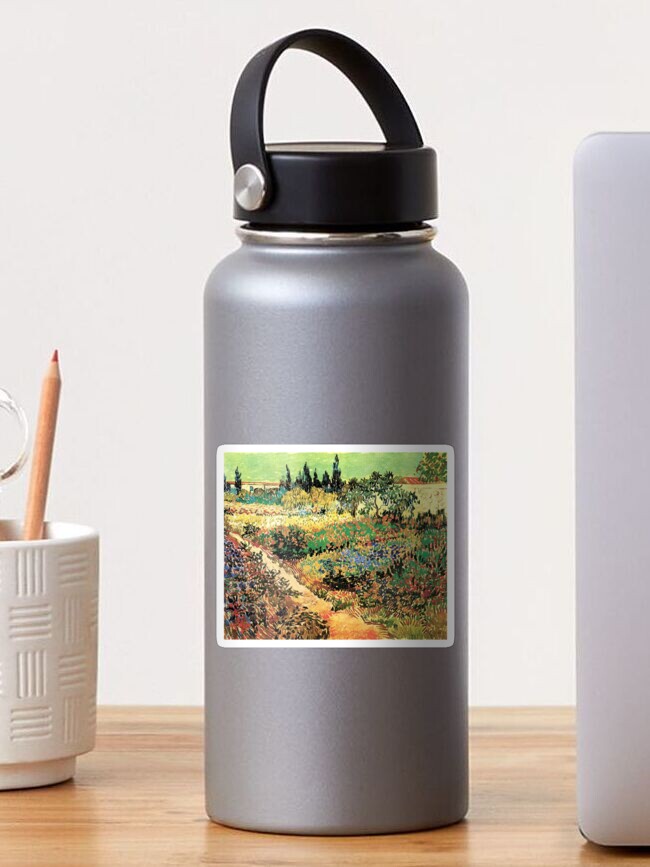 Thumbnail 1 of 3, Sticker, 'Flowering Garden With Path' by Vincent Van Gogh (Reproduction) designed and sold by RozAbellera.
