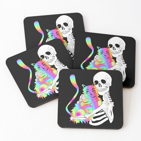 Item preview, Skeleton Cat Funny Skeleton Skull Psychedelic Rainbow Cat Music Festival Rave  designed and sold by Stephani Analah.