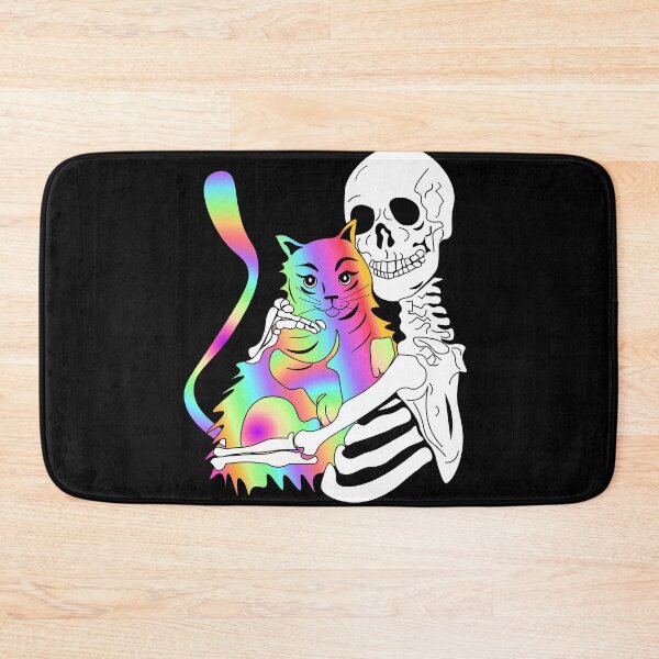 Item preview, Skeleton Cat Funny Skeleton Skull Psychedelic Rainbow Cat Music Festival Rave  designed and sold by Stephani Analah.