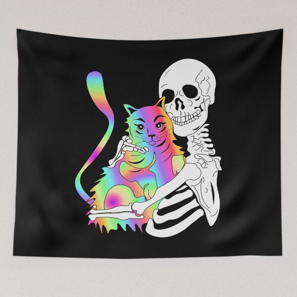 Item preview, Skeleton Cat Funny Skeleton Skull Psychedelic Rainbow Cat Music Festival Rave  designed and sold by Stephani Analah.