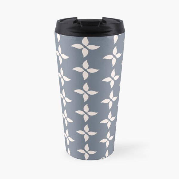 Cottagecore Blue Grey and White Abstract Flower Travel Mug