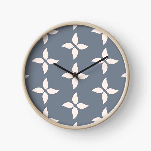 Cottagecore Blue Grey and White Abstract Flower Clock