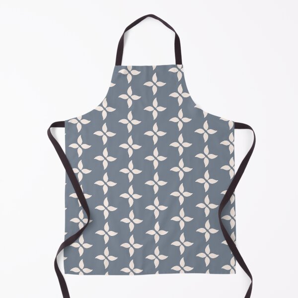 Cottagecore Blue Grey and White Abstract Flower Apron