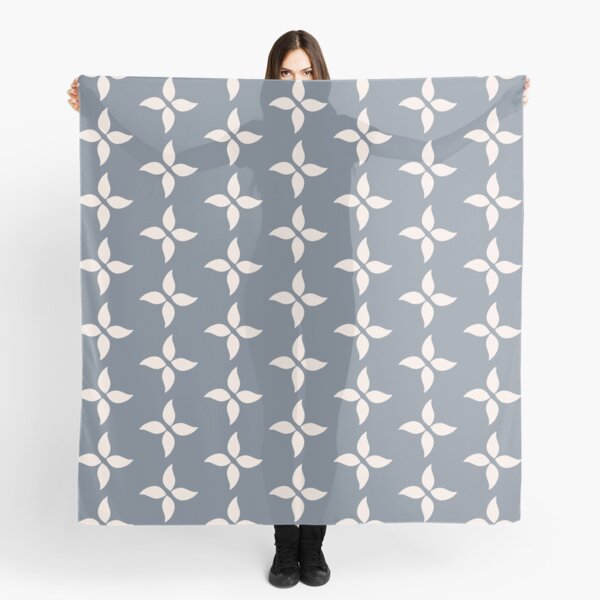 Cottagecore Blue Grey and White Abstract Flower Scarf